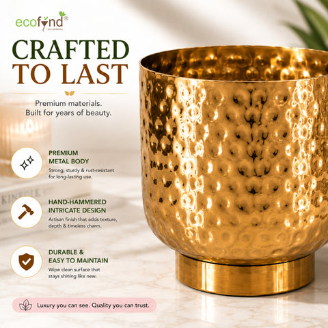ecofynd Premium Golden Metal Planter – 5 Inch, Goblet Design