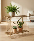 ecofynd Adam Metal Golden Plant Stand – 2 Tier Utility Display for Home & Garden