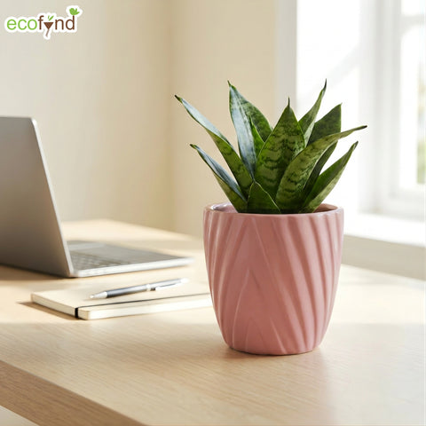 ecofynd Ecofynd Pink Twisted 4 Inch Ceramic Cachepot Planter for Indoor Plants