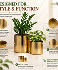 ecofynd Set of 2 Ribbed Metal Pedestal Planter – Gold Finish