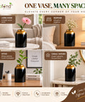 ecofynd Glass Vase for Flowers & Decor – Jar Shaped | Black with Gold Hue