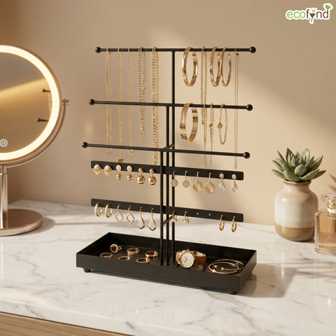 ecofynd 5-Tier Black Metal Jewelry Organizer Stand