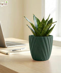 ecofynd Ecofynd Dark Green Twisted 4 Inch Ceramic Cachepot Planter for Indoor Plants