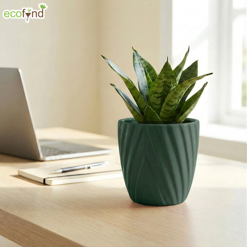 ecofynd Ecofynd Dark Green Twisted 4 Inch Ceramic Cachepot Planter for Indoor Plants