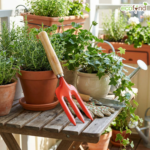 ecofynd Small Hand Fork with Wooden Handle – 25 × 6 cm Rust-Resistant Garden Tool