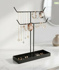 ecofynd Ecofynd 2-Tier Jewelry Hanger Stand with Storage Tray (Black)