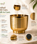 ecofynd Halo Ribbed 7 Inch Planter - Gold Finish Symmetrical Design