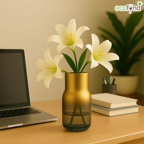 ecofynd Glass Vase for Flowers & Décor – Clear Oval Shape | White