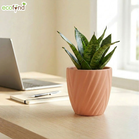 ecofynd Ecofynd Peach Twisted 4 Inch Ceramic Cachepot Planter for Indoor Plants