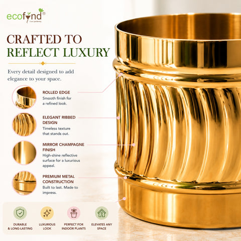 ecofynd Set of 2 Cylindrical Metal Planter – 6 Inch, Symmetrical Design
