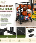 ecofynd Black Sports Ball Storage Rack with 360° Rotating Wheels