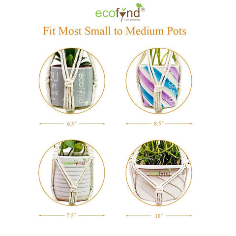 ecofynd Bohemian Macrame Plant Hanger – Set of 3 (Ivory, Cotton)