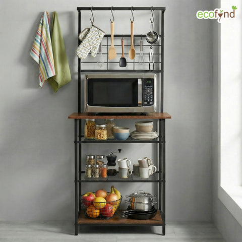 ecofynd 4-Tier Storage Rack with Hanging Hooks for Kitchen Organizer