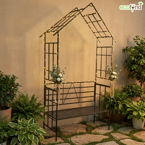ecofynd Ecofynd Black Arbor 2 Seater Garden Bench for Outdoors Hut Shaped