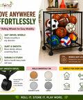 ecofynd Black Sports Ball Storage Rack with 360° Rotating Wheels
