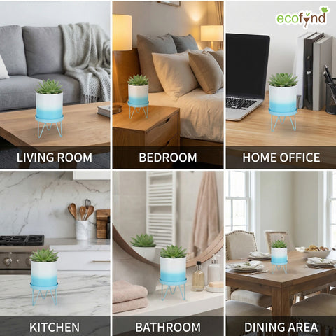 ecofynd Ecofynd Lucas Tabletop Metal Planter with Sky Blue Stand