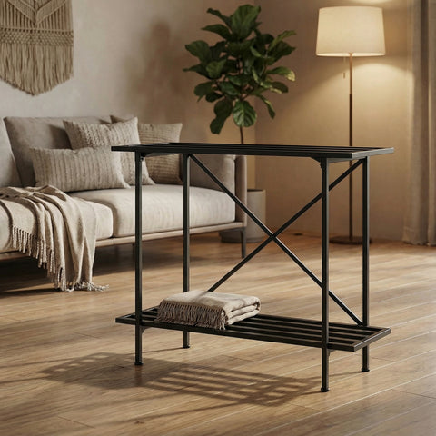 ecofynd 2-Tier Metal Storage Bench for Entryway