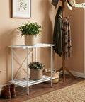 ecofynd Eric Jr Metal White Plant Stand – 2 Tier Utility Display for Home & Garden