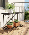 ecofynd Eric Jr Metal Black Plant Stand – 2 Tier Utility Display for Home & Garden