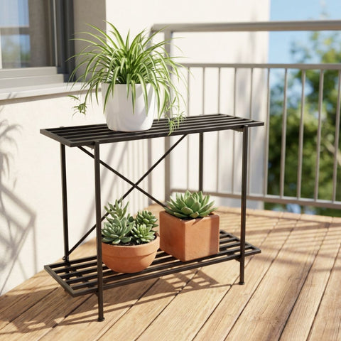 ecofynd Eric Jr Metal Black Plant Stand – 2 Tier Utility Display for Home & Garden