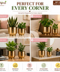 ecofynd Set of 2 Halo Ribbed Metal Planter in Symmetrical Design