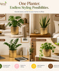 ecofynd 6 Inch Ribbed Metal Pedestal Planter – Gold Finish