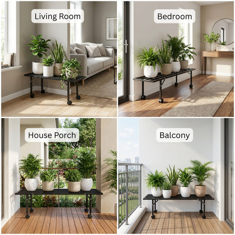 ecofynd Scot 35 Inch Plant Stand with Wheels for Balcony (Black)
