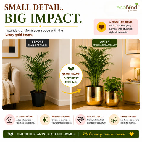 ecofynd Set of 2 Linea Patterned Golden Groove Planter – Gold Finish