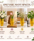 ecofynd Glass Vase for Flowers & Decor – Symmetrical Ribbed Pattern | Yellow