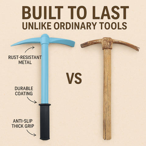 ecofynd Heavy Duty Garden Tiller with Wooden Handle – Sky Blue