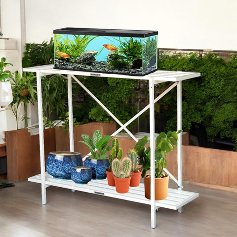 ecofynd Aqua Lift 2-Tier Metal Plant Stand – Strong & Multi-Purpose Design