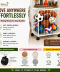 ecofynd White Sports Ball Storage Rack with 360° Rotating Wheels