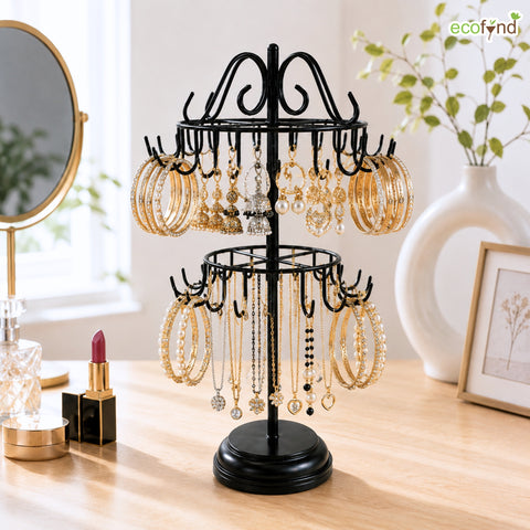 ecofynd Ecofynd Rotating 2 Tier Jewelry Organizer Stand with 40 Hooks (Black)