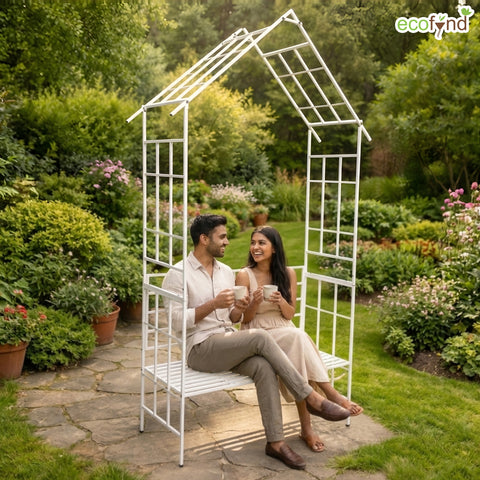 ecofynd Ecofynd White Arbor 2 Seater Garden Bench for Outdoors Hut Shaped