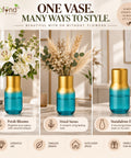 ecofynd Glass Vase for Flowers & Decor – Clear Tumbler Shape | Aqua & Gold