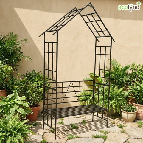 ecofynd Ecofynd Black Arbor 2 Seater Garden Bench for Outdoors Hut Shaped