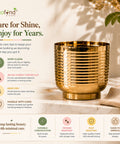 ecofynd Halo Ribbed 7 Inch Planter - Gold Finish Symmetrical Design