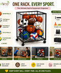 ecofynd Black Sports Ball Storage Rack with 360° Rotating Wheels