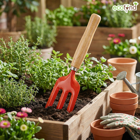 ecofynd Small Hand Fork with Wooden Handle – 25 × 6 cm Rust-Resistant Garden Tool