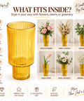 ecofynd Glass Vase for Flowers & Decor – Symmetrical Ribbed Pattern | Yellow