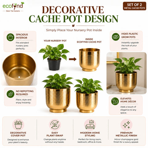 ecofynd Set of 2 Halo Ribbed Metal Planter in Symmetrical Design