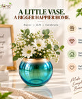 ecofynd Glass Vase for Flowers & Decor – Clear Bowl Shape | Aqua & Golden Hue