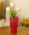 ecofynd Glass Vase for Flowers & Décor – Symmetrical Ribbed Pattern | Pink