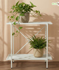 ecofynd Eric Jr Metal White Plant Stand – 2 Tier Utility Display for Home & Garden