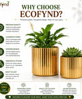 ecofynd Set of 2 Ribbed Metal Pedestal Planter – Gold Finish