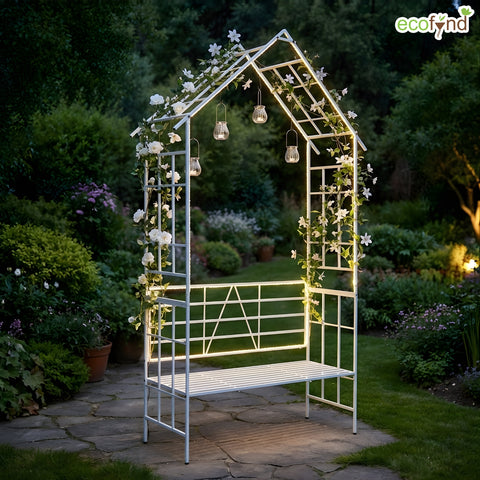 ecofynd Ecofynd White Arbor 2 Seater Garden Bench for Outdoors Hut Shaped