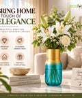 ecofynd Glass Vase for Flowers & Decor – Clear Tumbler Shape | Aqua & Gold