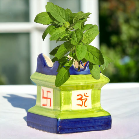 indian tulsi plant pot Traditional Temple-Style Ceramic Tulsi Planter – Handcrafted Sacred Po – Ecofynd