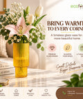ecofynd Glass Vase for Flowers & Decor – Symmetrical Ribbed Pattern | Yellow