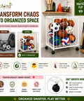 ecofynd White Sports Ball Storage Rack with 360° Rotating Wheels
